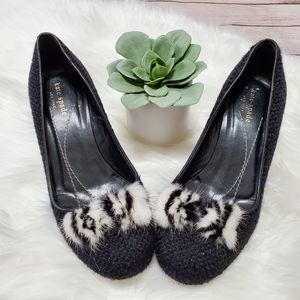 Kate Spade Justina Pumps Wool with Fur Bow Heels 6